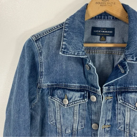 Lucky Brand The Tomboy Trucker Distressed Raw Hem Cropped Denim Jean Jacket M - Picture 3 of 12